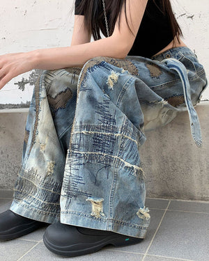Vintage-Style Oversized Sketch Jeans
