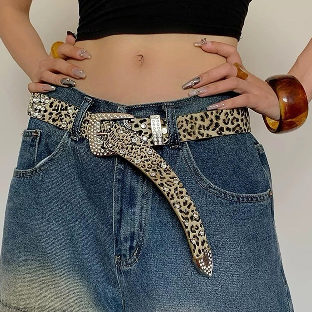 Y2K Rhinestone Leopard Belt